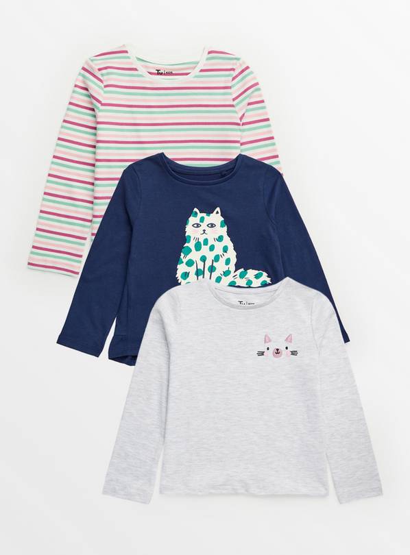 Cat Theme Long Sleeve T-Shirts 3 Pack 1-2 years